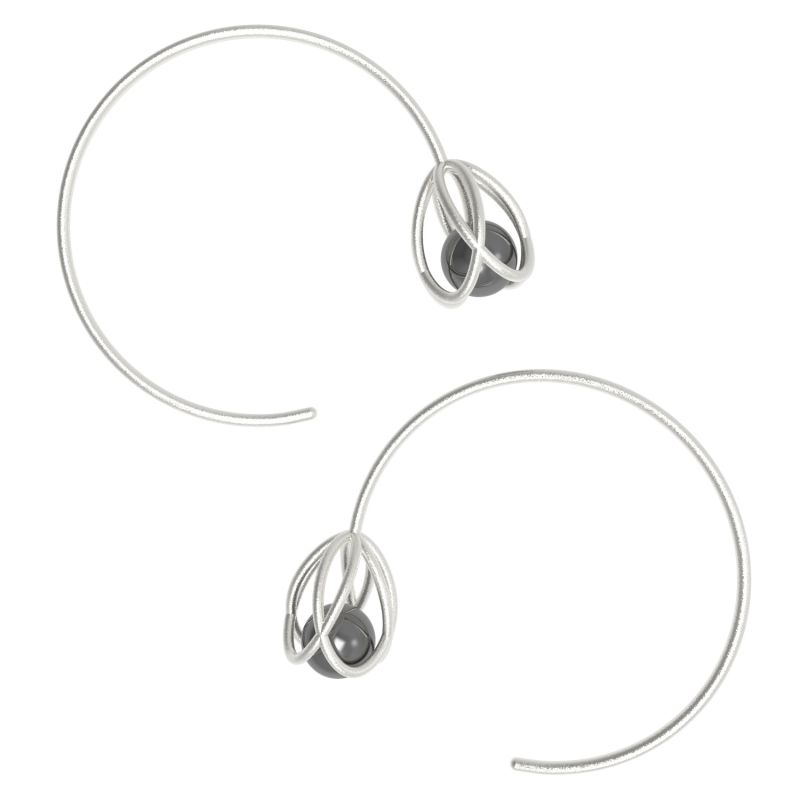 Flora Open Silver Hoops Black Hematite Crystal image