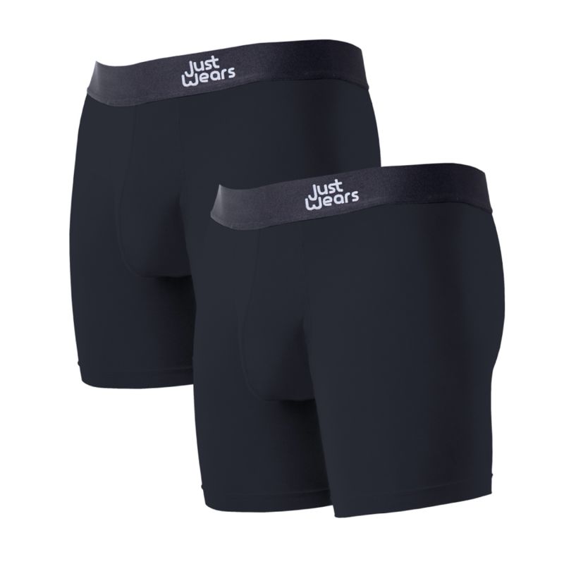 Super Soft Boxer Briefs - Anti-Chafe & No Ride Up Design - Two Pack With & Without Pouch - Black image