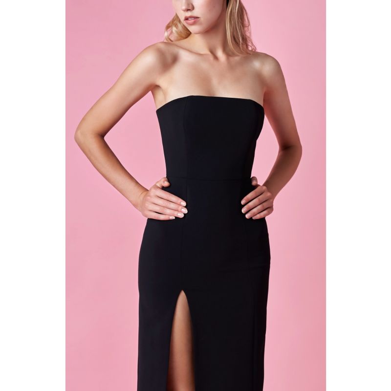 Mora Black Strapless Front Slit Corset Midi Dress image