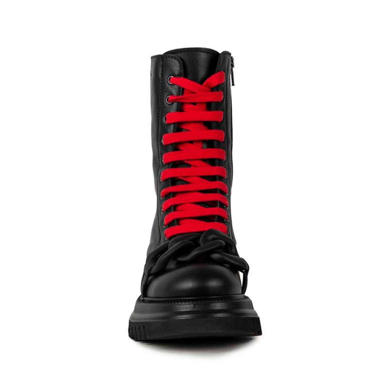 Lacquered women's black work boots with a red sole - KeeShoes