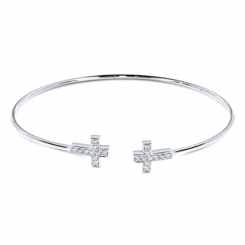 Diamond Cross Bangle 18K White Gold image