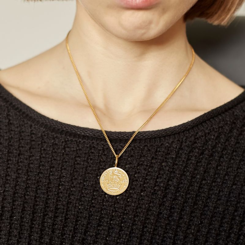 British Shilling Coin Necklace In Yellow Gold Plate image