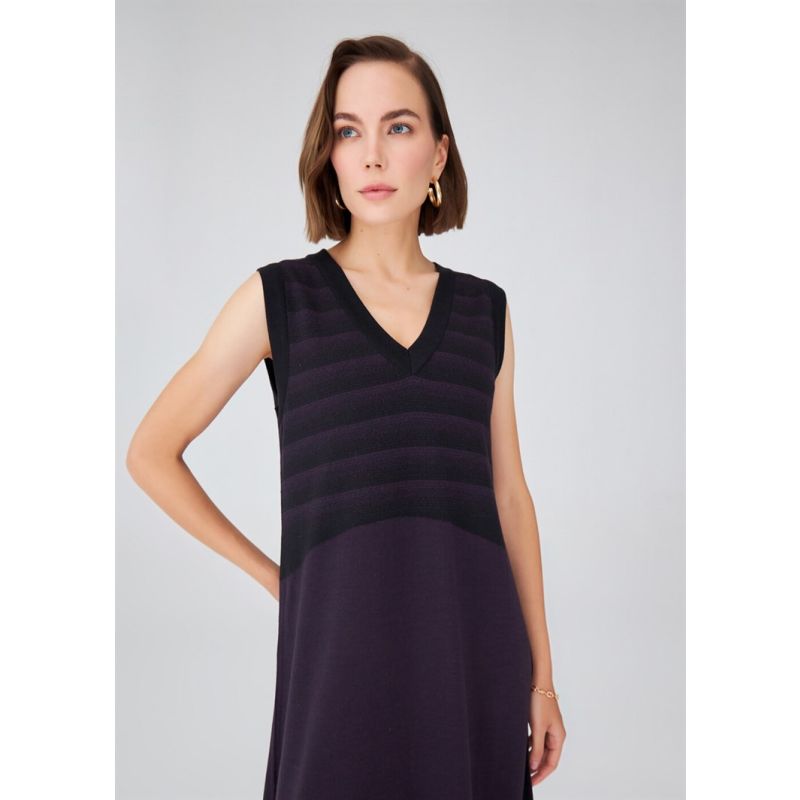 Organic Cotton Blend V-Neck Sleeveless Midi Knitwear Dress - Dark Purple image