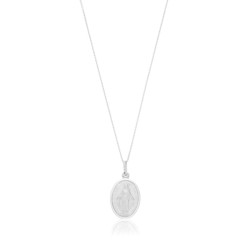 Solid Sterling Silver Oval Virgin Mary Necklace image