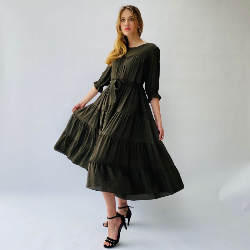 Pompeia Silk Tier Dress - Green image