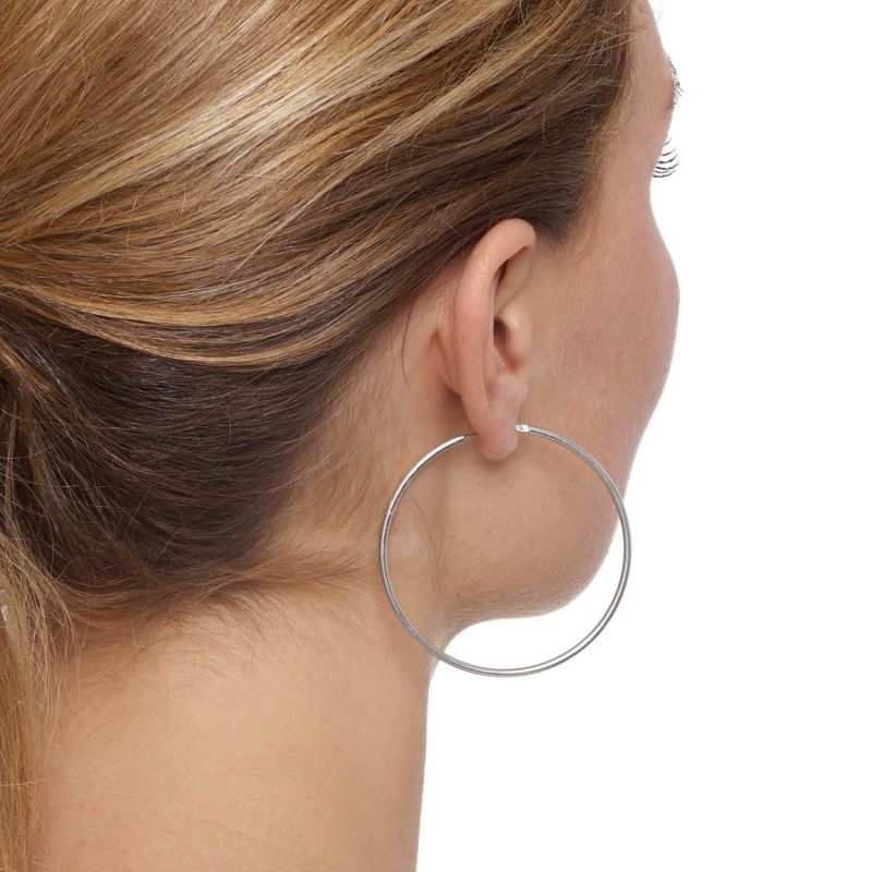 Skinny Thin Large Silver Hoops image