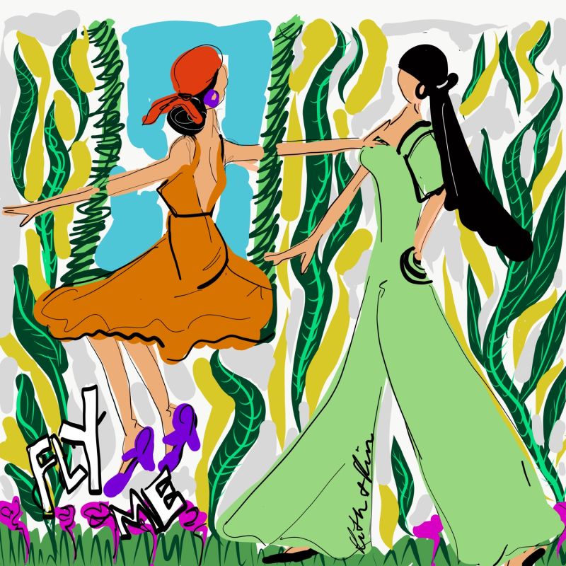 Two Girls At Park  Art Print image