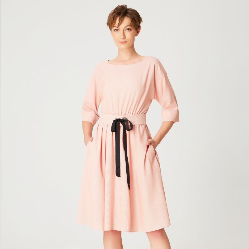 Wide-Belt Flared Dress - Salmon image