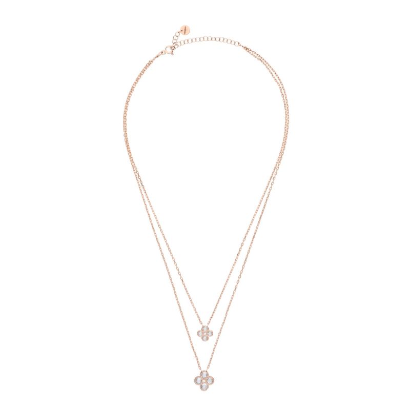 Flower Clover Double Layered Pendant Necklace Rosegold image