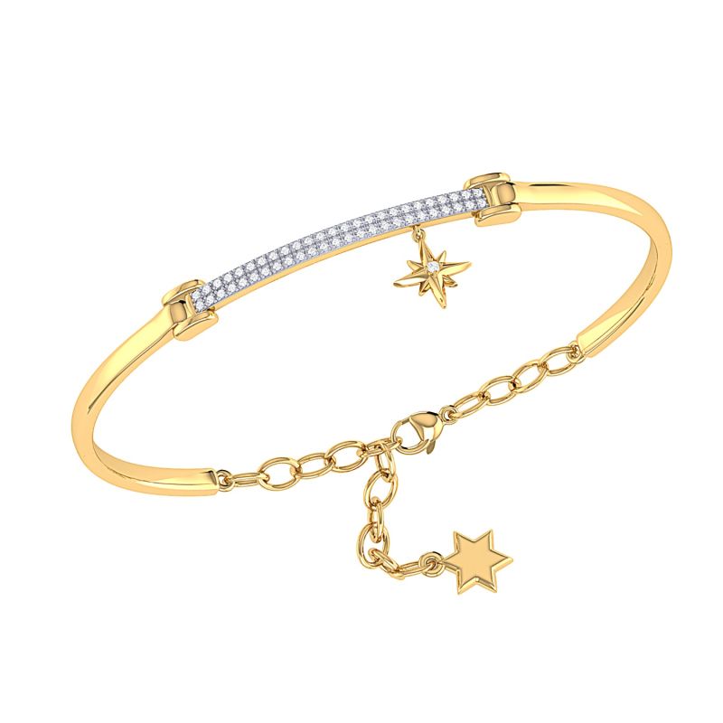 Little North Star Diamond Bar Bangle In 14K Yellow Gold Vermeil image