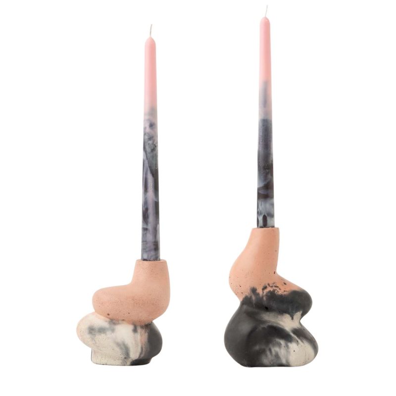 The Cuddle - Pair Of Concrete Candle Holders - Blush, Charcoal, White image