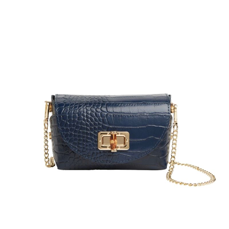 Mini Luna Clutch Bag With Chain Strap In Navy Blue | Betsy & Floss ...