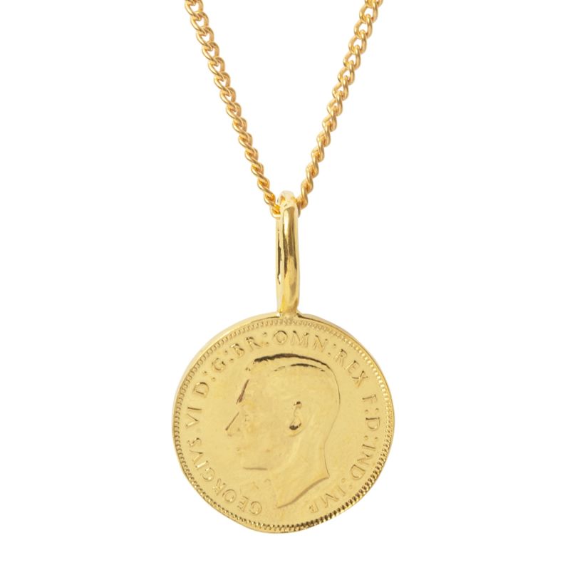 English Farthing Coin & Chain In Yellow Gold Plate image