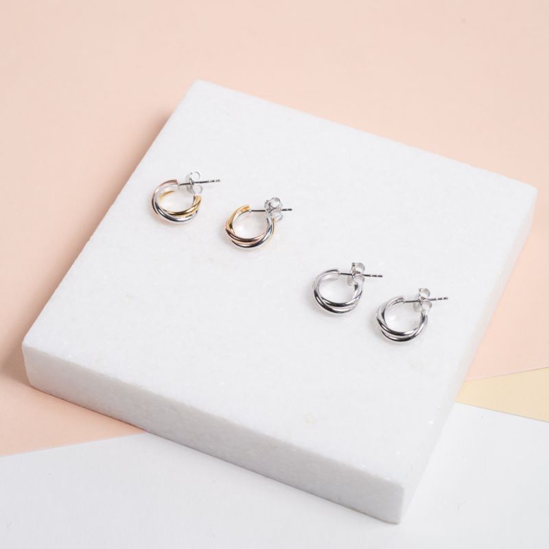 Knightsbridge Mini Sterling Silver Triple Hoop Earrings image