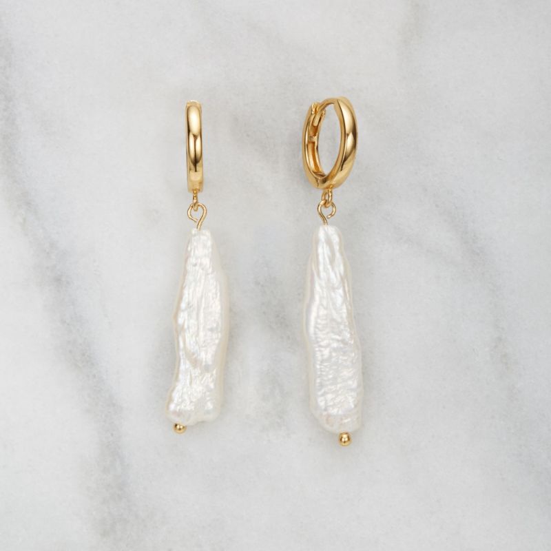 Gold Baroque Pearl Shard Hoop Earrings image