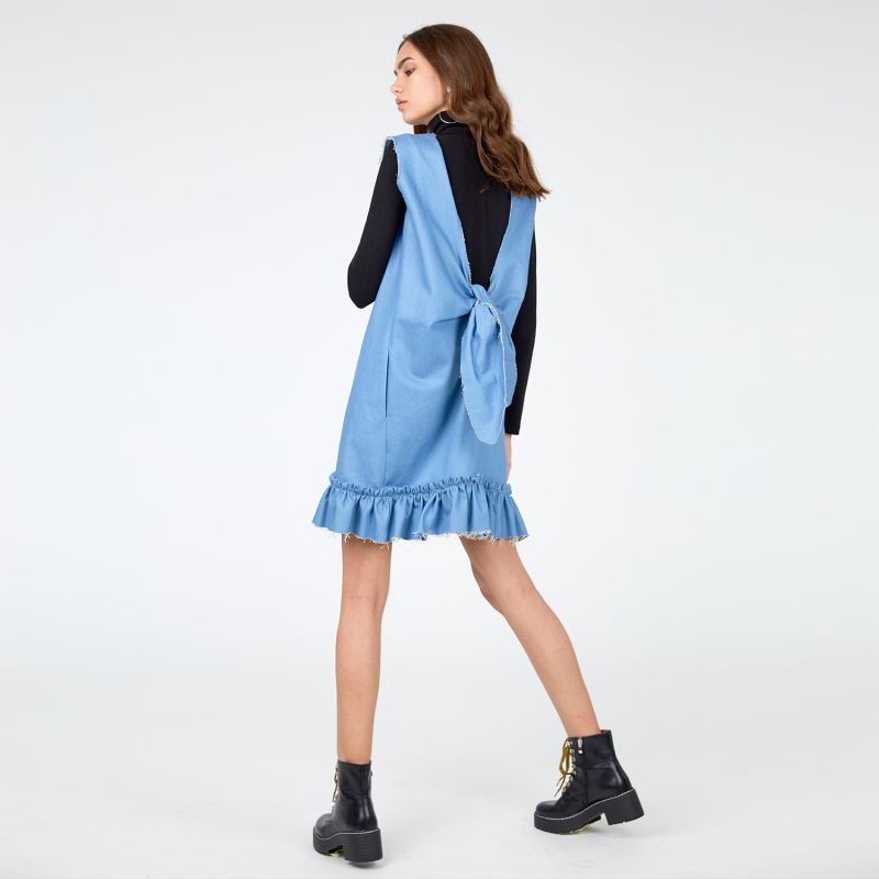 Celeste Blue Cotton Dress With Oversized Bow image