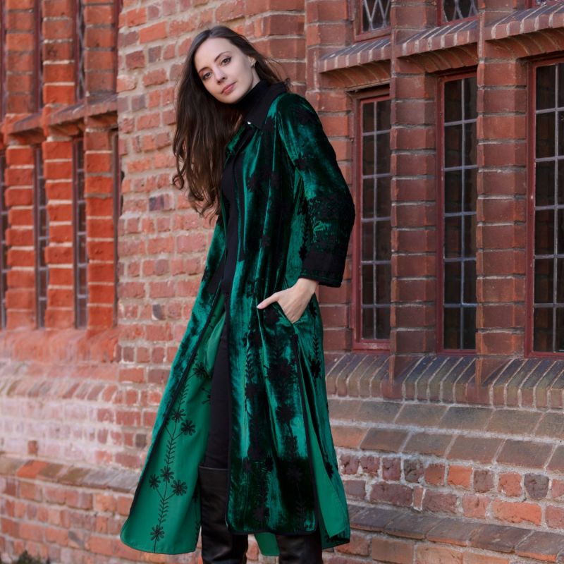 Suki Emerald Green Silk Velvet Coat Dress image