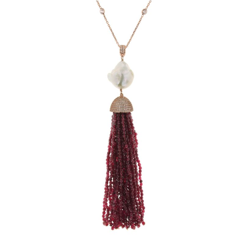 Red Jade Baroque Tassel Necklace in Rose Gold image