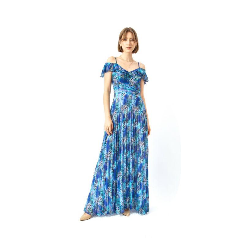 Blue Pleated Long Dress image