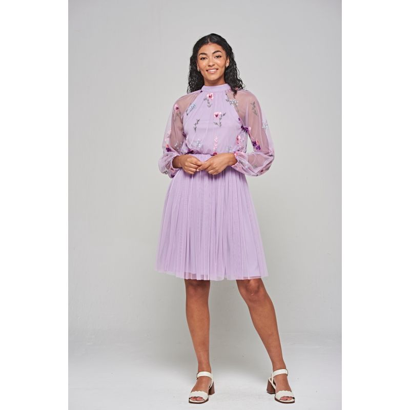 Jacinta Floral Embroidered Skater Dress -  Lilac image