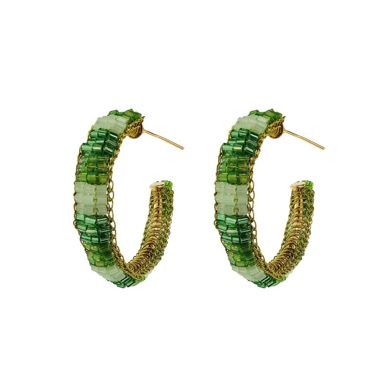 Jade Green Mix Maya Hoops Handmade Crochet Earrings image