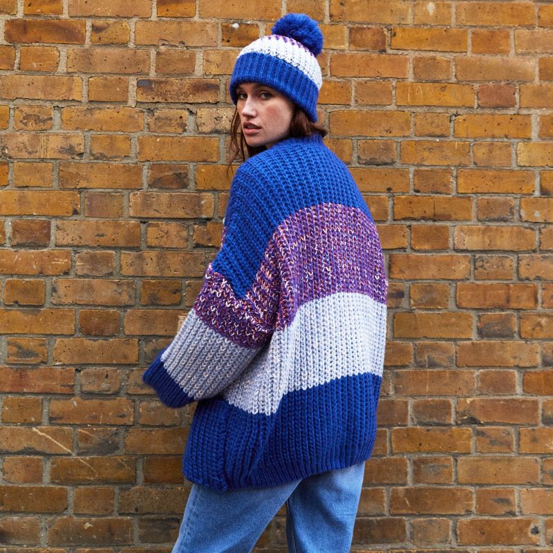 Phoebe Stripe Beanie Bobble Hat - Cobalt image