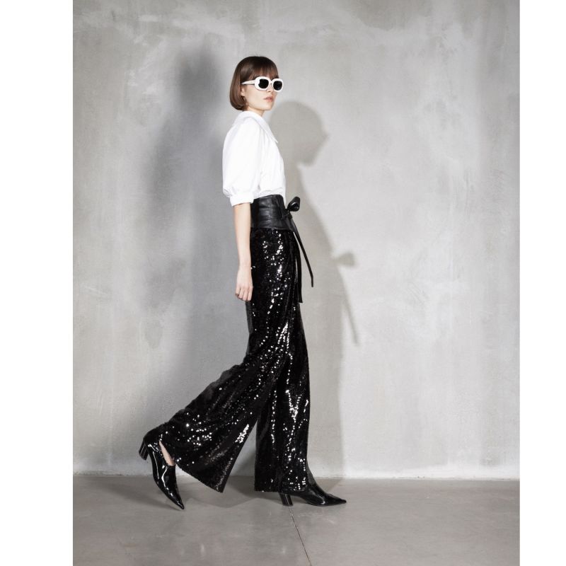 Occasion Black Palazzo Sequin Trousers image