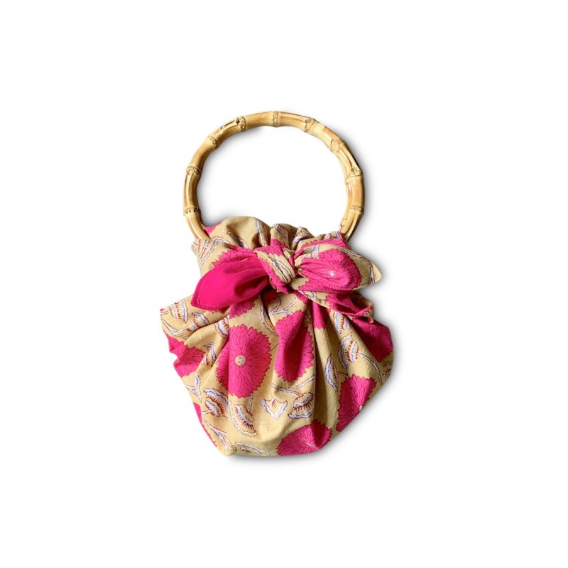 Japanese Bamboo Bag Handblock Cotton Fuchsia image