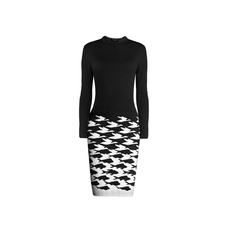 Sea & Sky Knitted Jacquard Dress In Black and White image