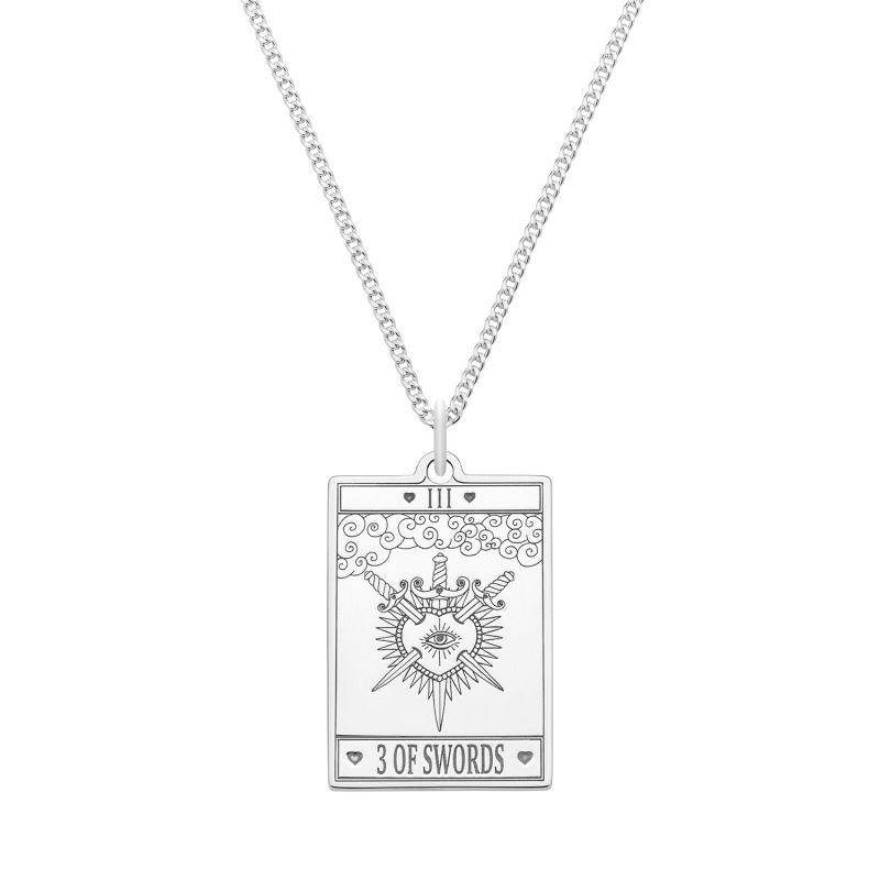 Medium Sterling Silver “3 Of Swords” Tarot Card Necklace image