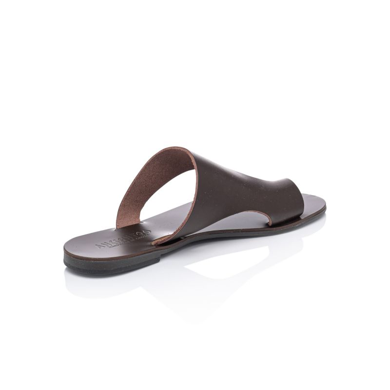 Celaeno Brown Leather Contemporary Fashion Flip Flops With Toe Ring – Women’S Leather Slide Sandal image