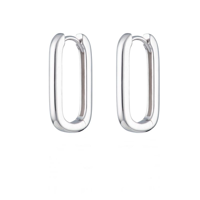 Silver Oval Huggie Hoop Earrings image