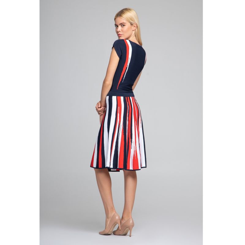 Iris striped knitted fit and flare dress in navy and red image