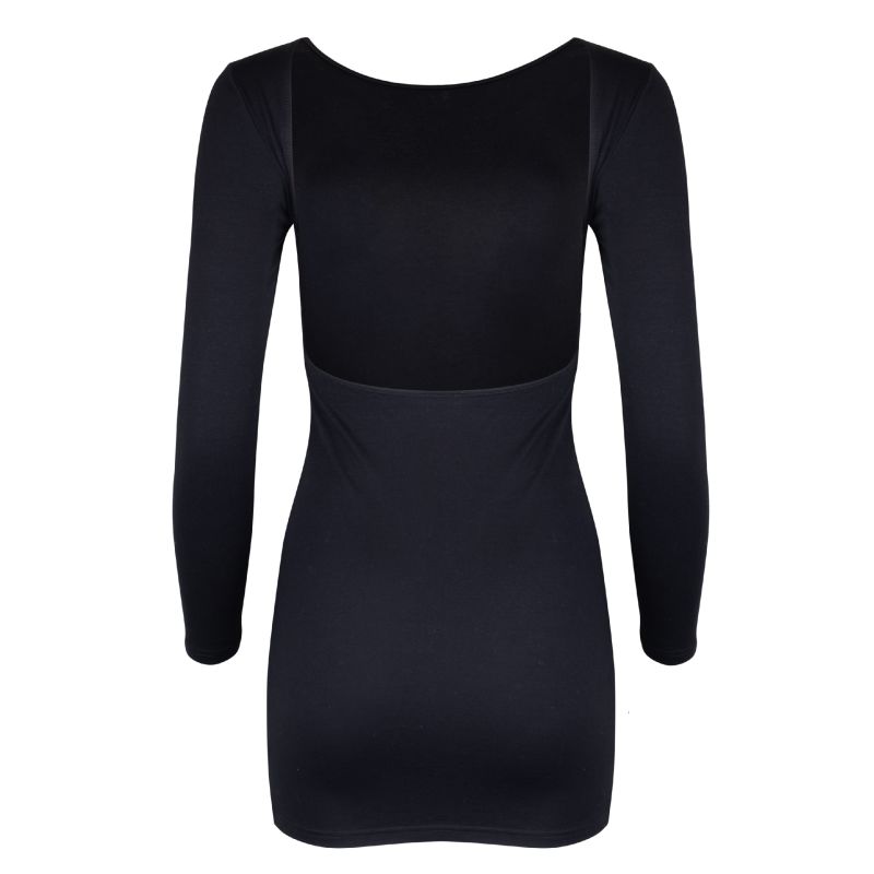 Jenna Long Sleeve Open Back Cotton Mini Dress - Black | LEZAT | Wolf ...