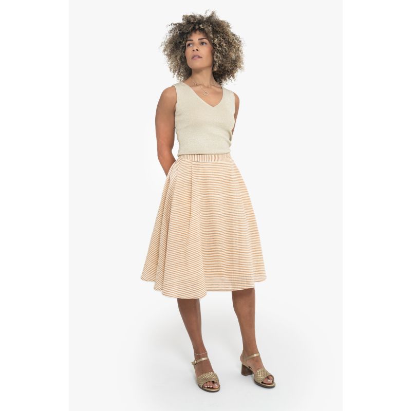 Jenna Striped Knee-Length Full Skirt Terracotta image