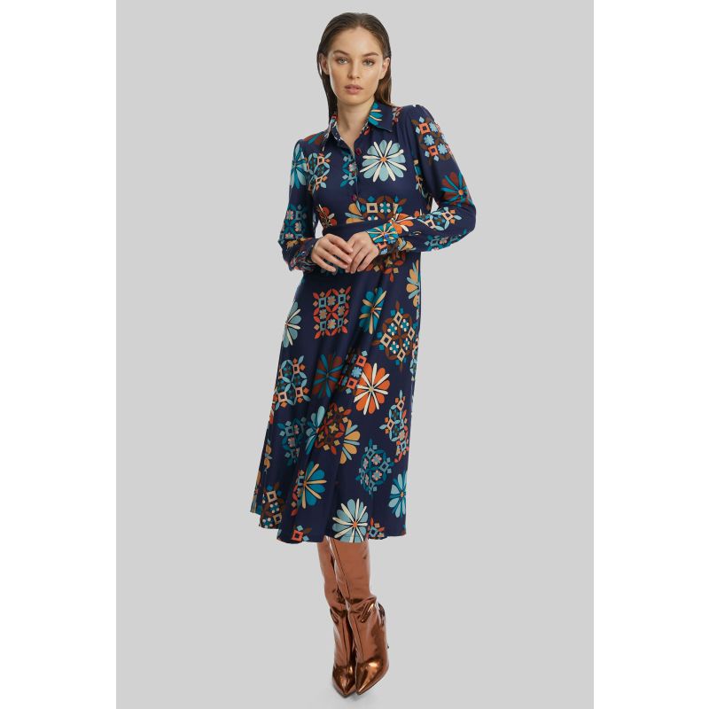 Jewelled Button Print Midi Dress Navy image