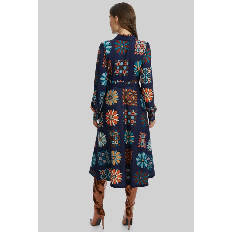 Jewelled Button Print Midi Dress Navy image