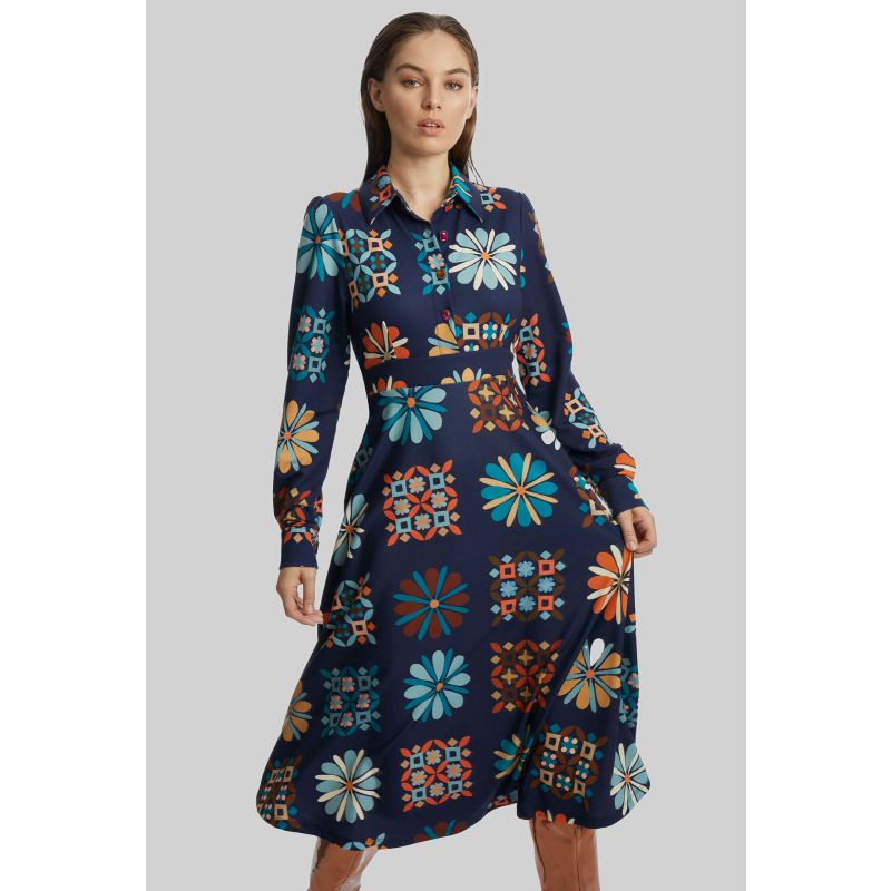 Jewelled Button Print Midi Dress Navy image