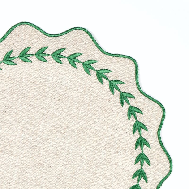 Green Leaves Embroidery Linen Placemat Set of 2 image