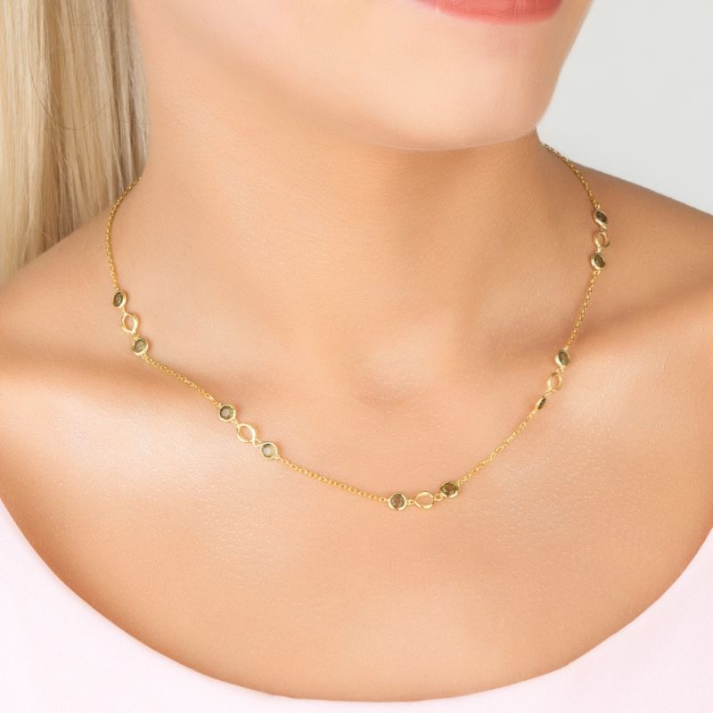 Milan Link Gemstone Necklace Gold Peridot image