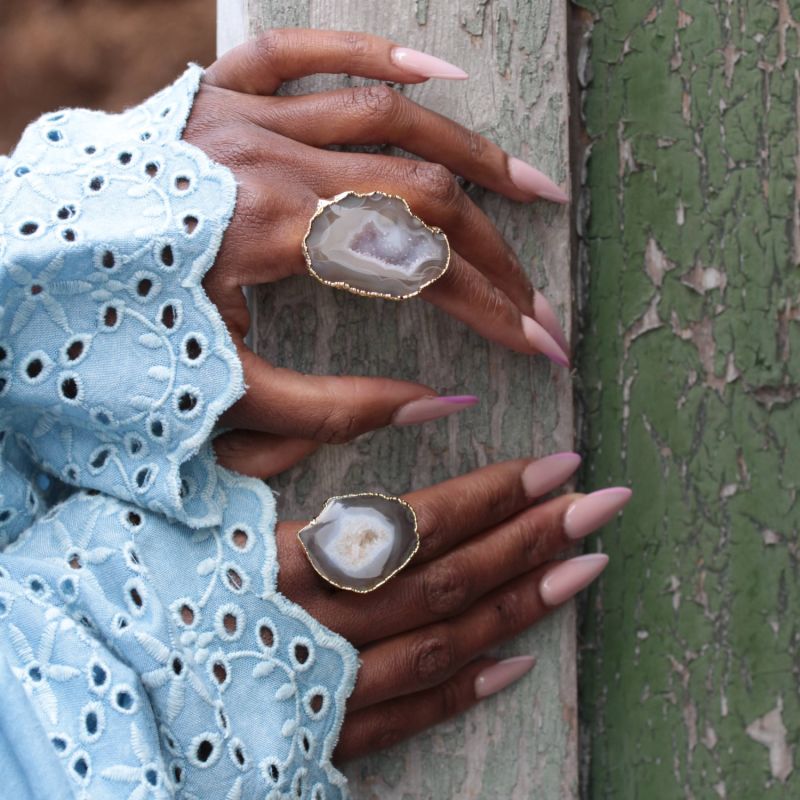 Neutral Mega Gemstone Gold Statement Ring image