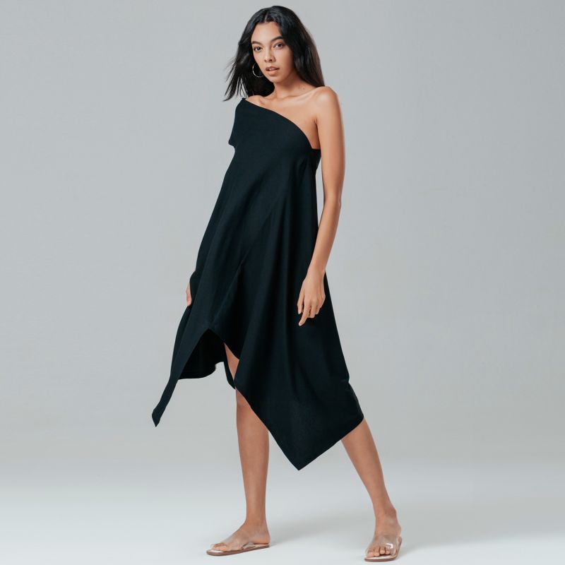 Alrai Black Asymmetric Midi Dress image