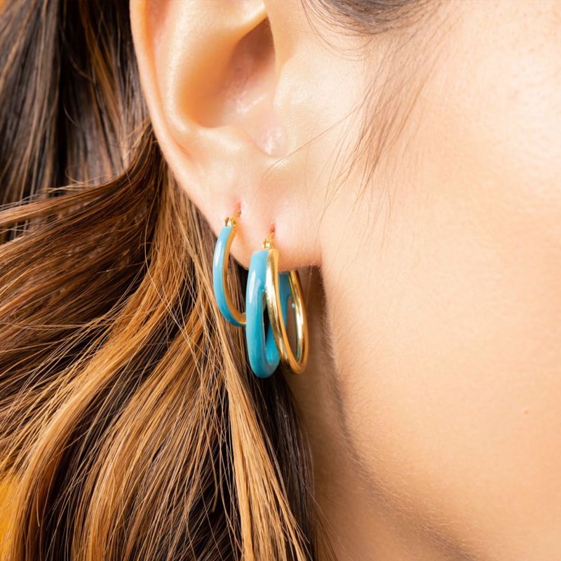 Petite Enamel Huggie Hoop Earrings In Turquoise image