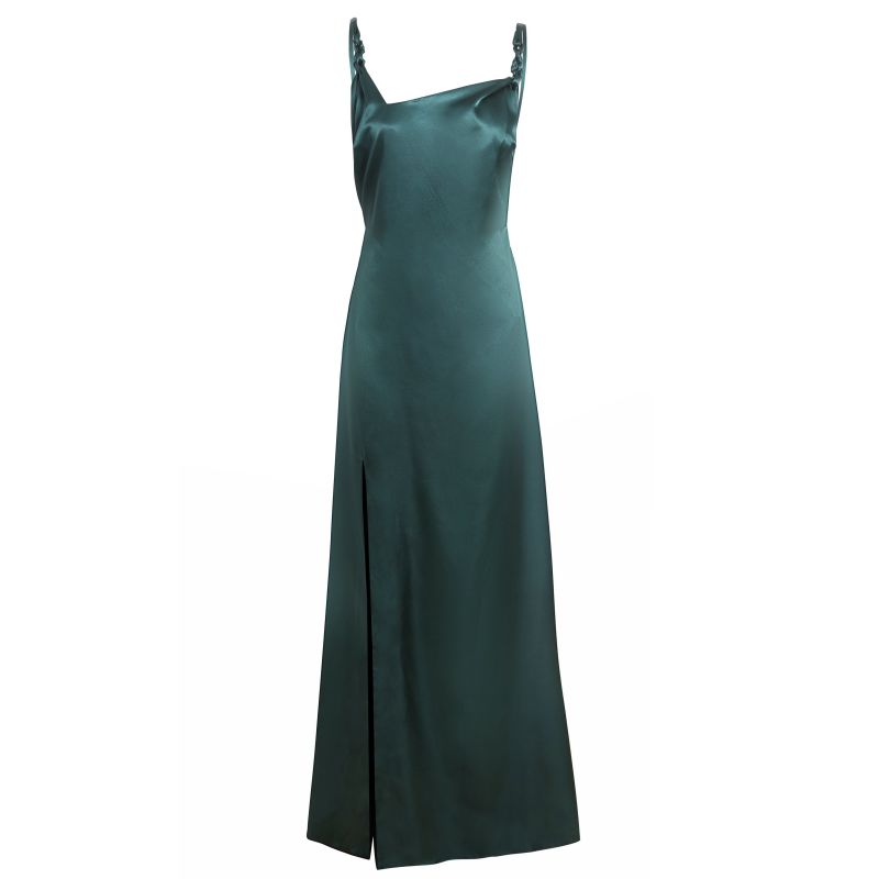 Roya Emerald Twisted Straps Maxi Slip Dress With Side Slit image