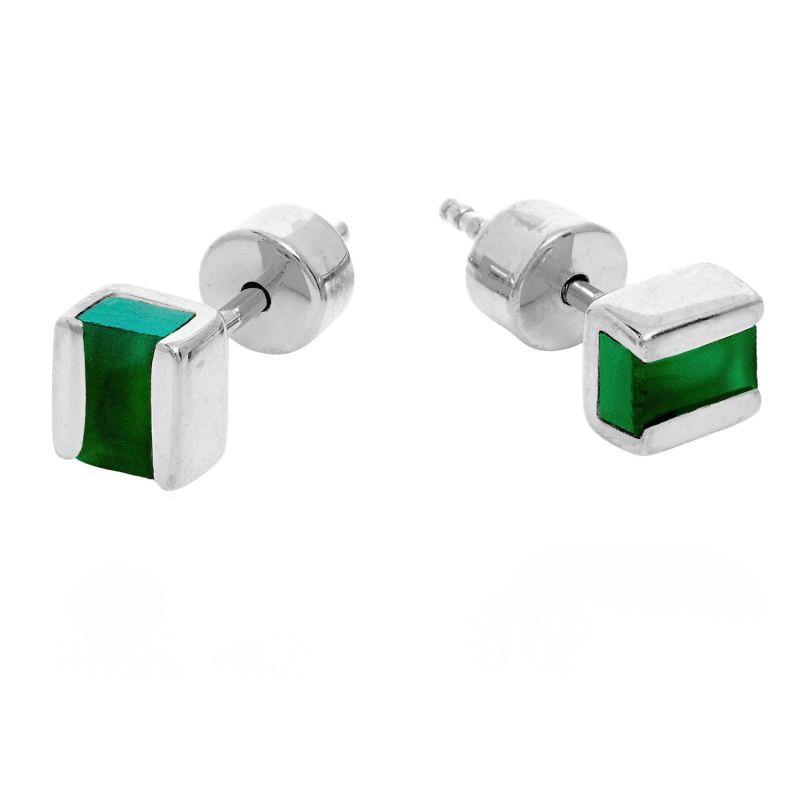 Silver Green Onyx Cubo Studs image