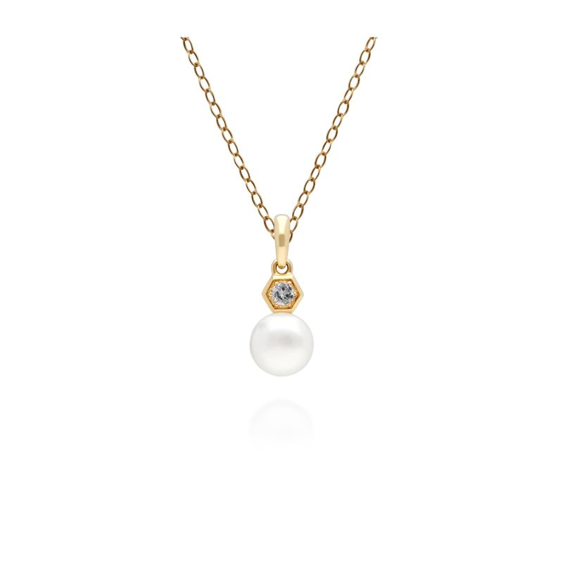 Clear Topaz & White Pearl Pendant In Yellow Gold image