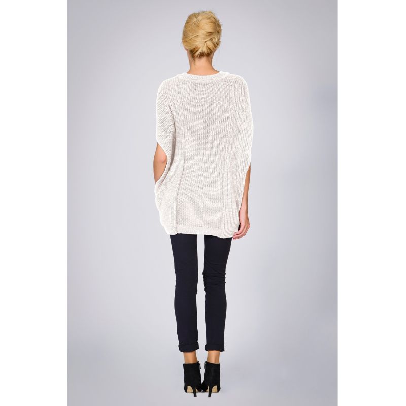 Cara Cape Effect Merino Wool Ribbed Knit Sweater In Cream image