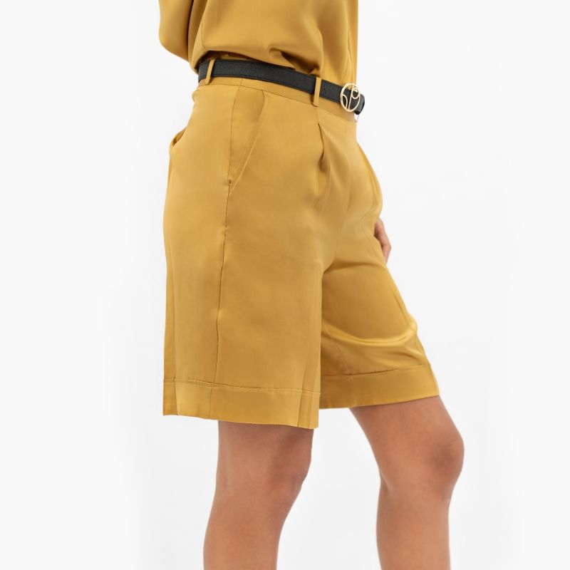 Manila Silk Tailored Shorts In Yellow Mimosa image