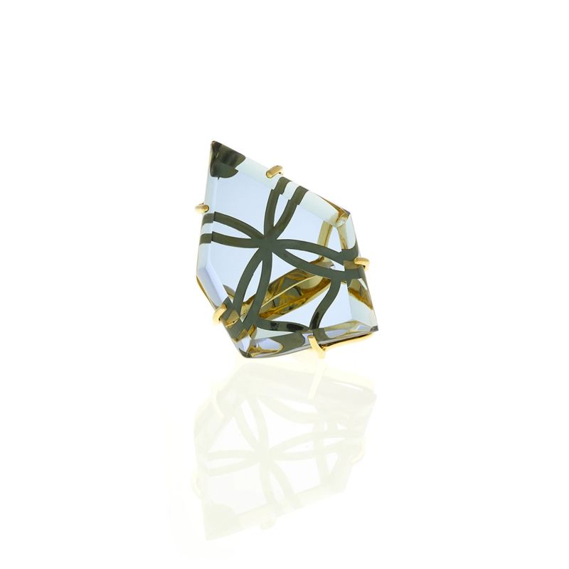 Gold Signature Asymmetric Crystal Ring image