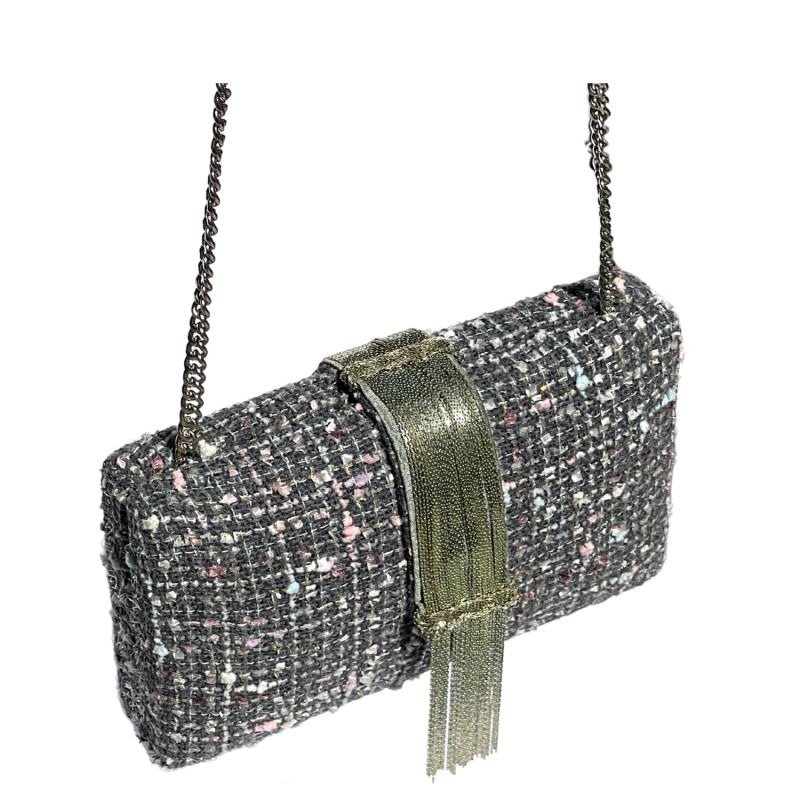 Grey Tweed Fringe Clutch image